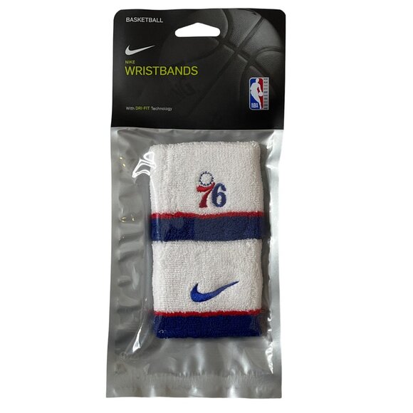 Nike NBA 76ers Dri-Fit Wristbands White Blue Red New - Picture 1 of 9